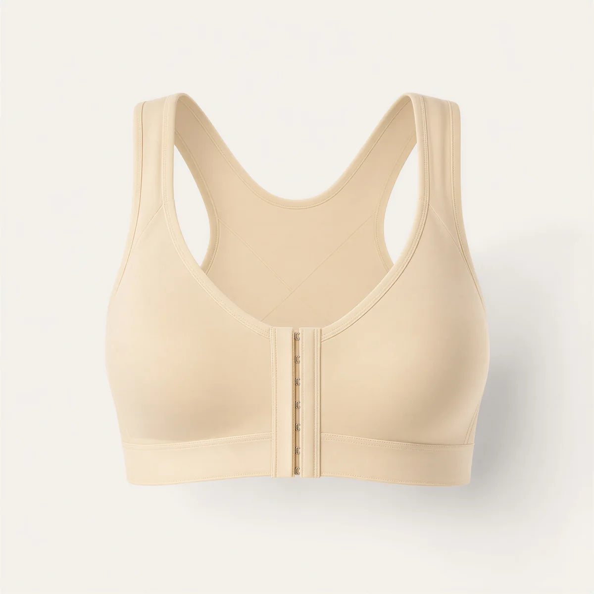 The wireless bra in beige, front view