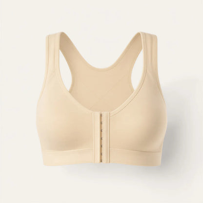 The wireless bra in beige, front view