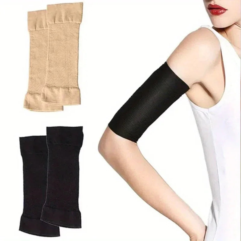 Real supplier photo: The arm sleeves in beige and black, and one on an arm (maker's photo)
